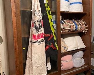 Assorted Linen, Bedding, Aprons, Hand Crafted Desk