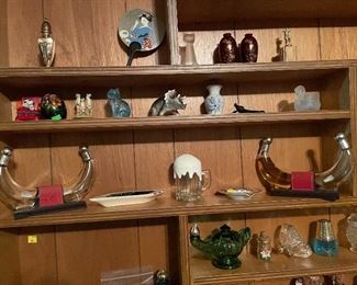 Hand Crafted Shadow/Shelving Box, Vintage Avon Bottles, Hand Held Paper Fan