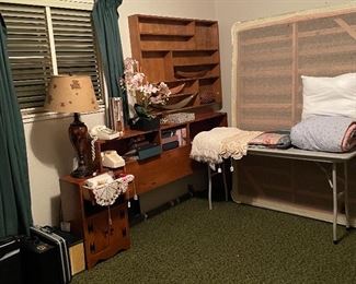 Assorted Hand Crafted & Sea Shells Hanging Chimes, Full Size Bed, Comforters, Hand Crafted Headboard Full Size Bed, Shadow/Shelving Box, Push Button Desk Telephone, Briefcases, Antiques Roadshow Reproduction Tiffany Lamp