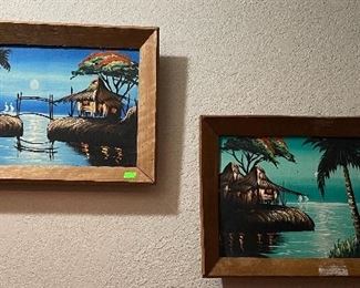 Framed Island Scenes Oil Paint on Wood