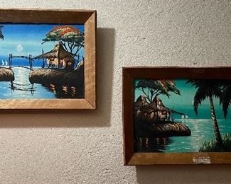 Framed Island Scenes Oil Paint on Wood