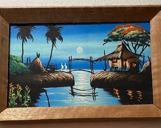 Framed Island Scenes Oil Paint on Wood