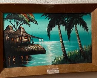 Framed Island Scenes Oil Paint on Wood