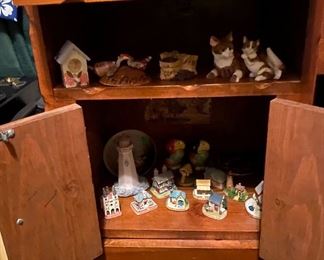 Assorted Nik Naks, Hand Crafted Wooden Cabinet