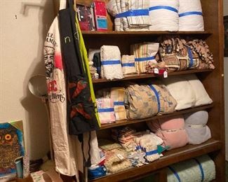 Assorted Linen, Bedding, Aprons, Hand Crafted Desk