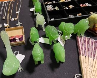 Assorted Fine & Costume Jewelry, Assorted Jadite Figurines