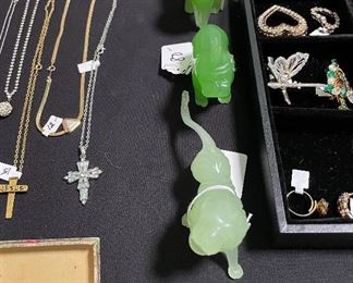 Assorted Fine & Costume Jewelry, Assorted Jadite Figurines