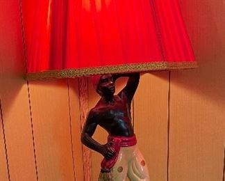 Vintage 40's Chalkware Pair Aladdin Magic Genie Mid Century Shades Figural Lamps