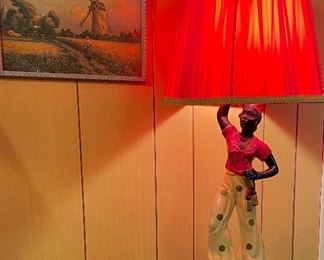 Vintage 40's Chalkware Pair Aladdin Magic Genie Mid Century Shades Figural Lamps