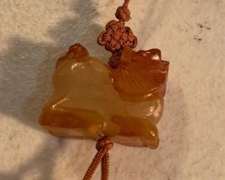 Vintage Japanese Chinese Carved Netsuke Jadite Bead & String Cord