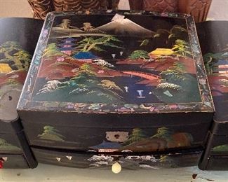 Vintage Japanese Musical Jewelry Box Multiple Drawers with Key
