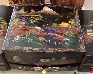 Vintage Japanese Musical Jewelry Box Multiple Drawers with Key