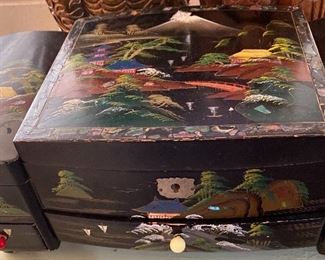 Vintage Japanese Musical Jewelry Box Multiple Drawers with Key