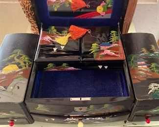 Vintage Japanese Musical Jewelry Box Multiple Drawers with Key