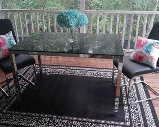 Black Table With 2 Leather Chairs
