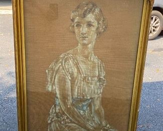Vintage Haunting Lady in Pastels on Burlap