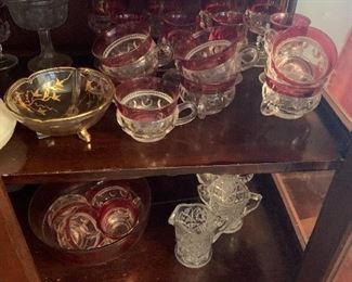 Ruby dishes, and cups and saucers, and wine glasses ,punch bowl and plater dessert dishes 50.00 or best offer