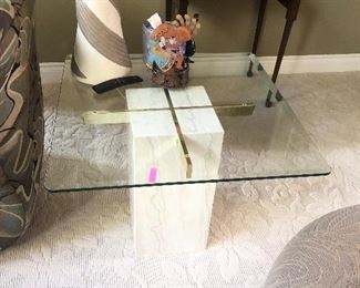 1 of 3 Marble base/glass top side table