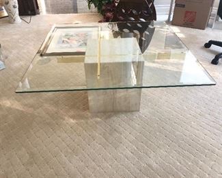 1 of 2 Marble base/glass top coffee table