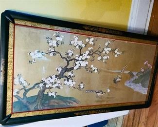 Antique Cherry Blossom Painting in Hand Painted Frame. 