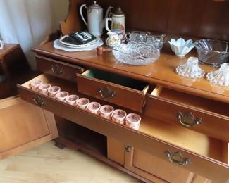 Hutch drawer detail   Also showing collection of candles in drawer , Cut glass bowl, Candle holders Mugs and Chocolate pot. more 