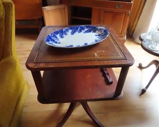 Vintage occasional table- leather inlay top.    Flo Blue Patter. 