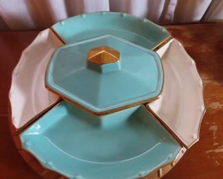 Great Lazy Susan  mid century aqua and white, perfect condition.   