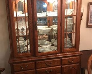 Solid Oak Lighted China Cabinet