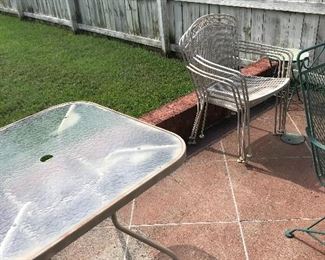 Vintage Wrought Iron Patio Chairs (4) Metal Glass Top Patio Table