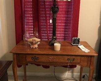 Solid Oak Desk w/Storage Drawer Table Lamps (2)