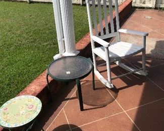 Resin White Rocking Chair/Metal Patio Side Tables