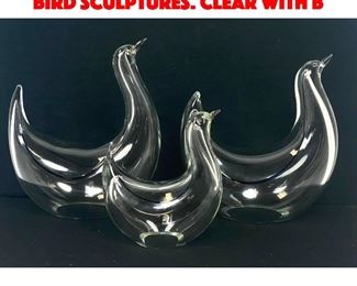 Lot 11 Set 3 SEGUSO Murano Glass Bird Sculptures. Clear with b