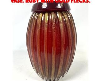 Lot 12 TOSO MURANO glass Ribbed vase. Ruby with gold flecks.