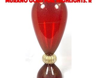 Lot 14 Ruby Red Art Glass Vase. Murano Gold foil highlights. R