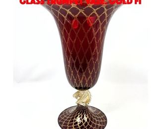 Lot 18 Murano Italian Ruby Red Art Glass Trumpet Vase. Gold fi