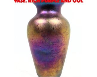 Lot 28 ZELLIQUE STUDIOS JM Art Glass Vase. Rich Purple and gol