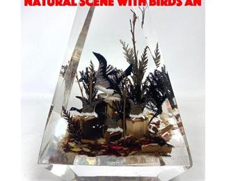 Lot 34 Lucite Table Top Sculpture. Natural Scene with birds an