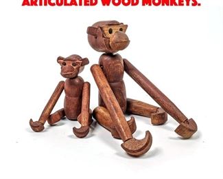 Lot 37 2pc Kay Bojesen style Jointed articulated wood Monkeys.