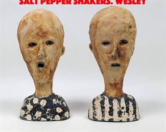 Lot 39 Pr Signed ANDEREGG Pottery Salt Pepper Shakers. WESLEY 