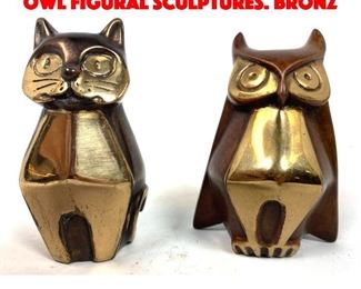 Lot 52 2pc SUZANNE SABLE Cat and Owl Figural Sculptures. Bronz