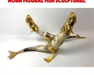 Lot 65 Pr 70 S HAUY POUIGO Metal Horn Figural Fish Sculptures.