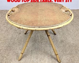 Lot 93 French style Round Bamboo Wood Top Side Table. Very sty