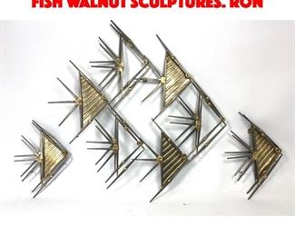 Lot 104 Set 3 Welded Nail Brutalist Fish Walnut Sculptures. RON