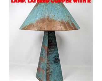 Lot 113 Artisan Patina Copper Table Lamp. Layered Copper with R