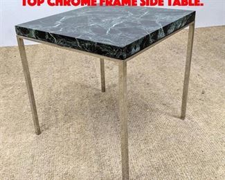 Lot 112 Green Veined Marble Square Top Chrome Frame Side Table.