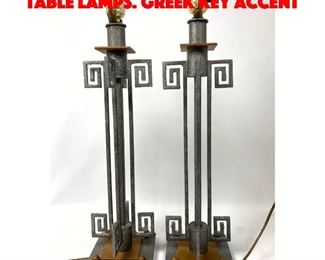 Lot 114 Pr Mixed Metal Decorator Table Lamps. Greek Key accent 
