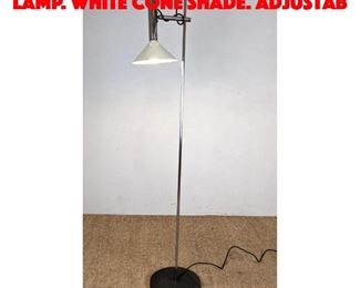 Lot 122 Modernist Chrome Floor Lamp. White Cone Shade. Adjustab