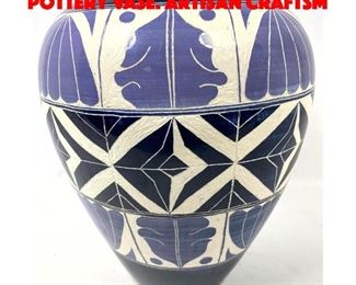 Lot 123 BOVESTE Carved and Glazed Pottery Vase. Artisan Craftsm
