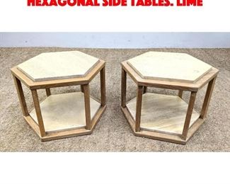 Lot 124 Pr French Travertine Marble Hexagonal Side Tables. Lime