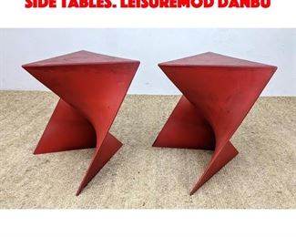 Lot 128 Pr Red Molded ABS Plastic Side Tables. LeisureMod Danbu
